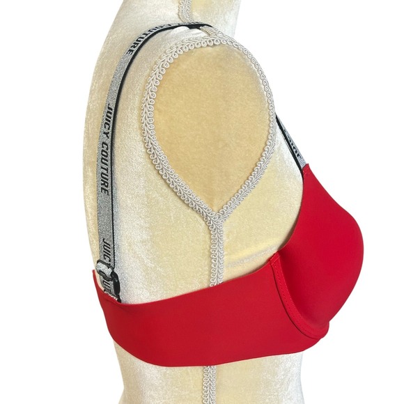 Juicy Couture Push‎ Up Bra Sparkle Logo Straps Red Lingerie Size 36B Solid - Picture 12 of 13